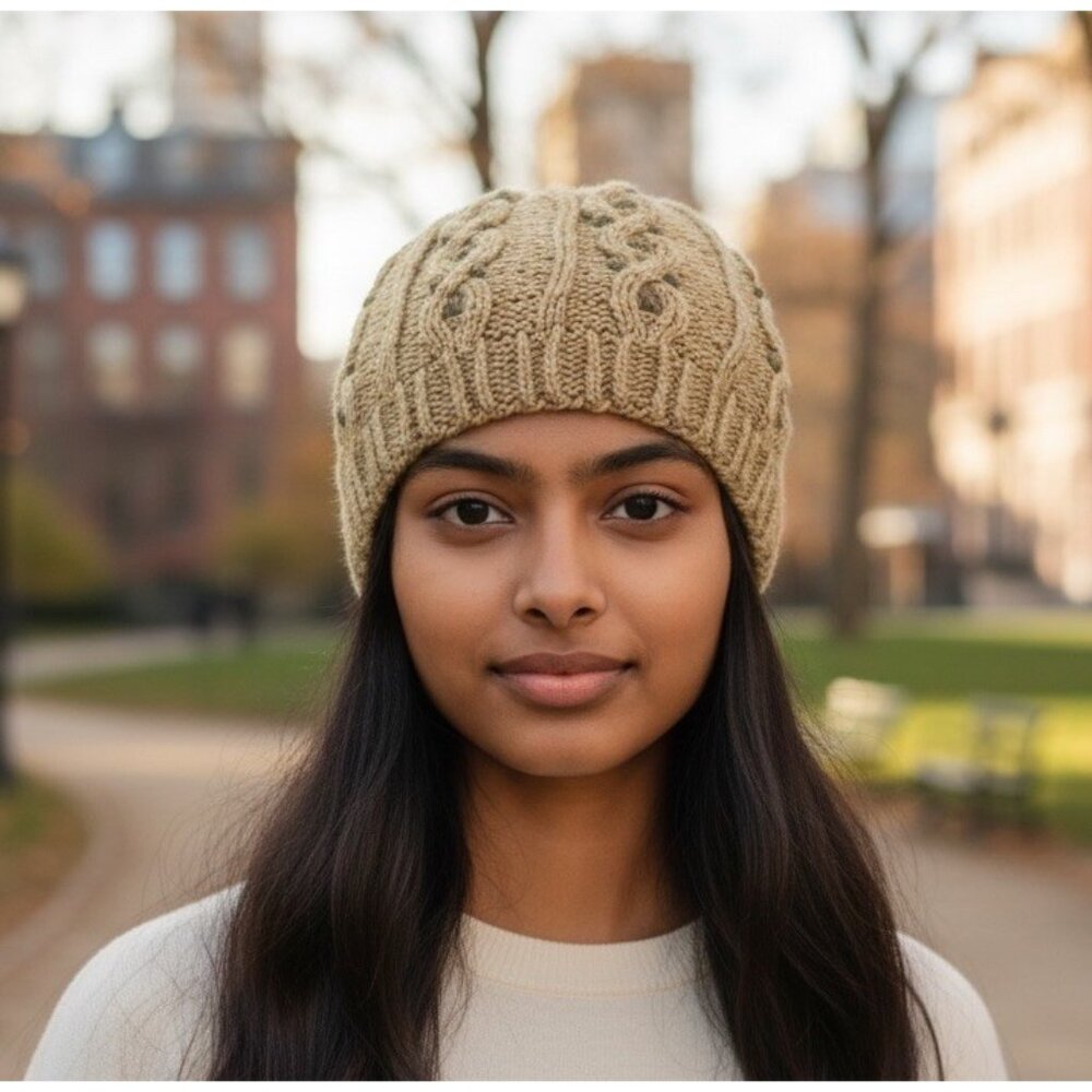 Andes Fair‎ Trade & Handmade Alpaca Blend Beanie One Size Tan Green Took